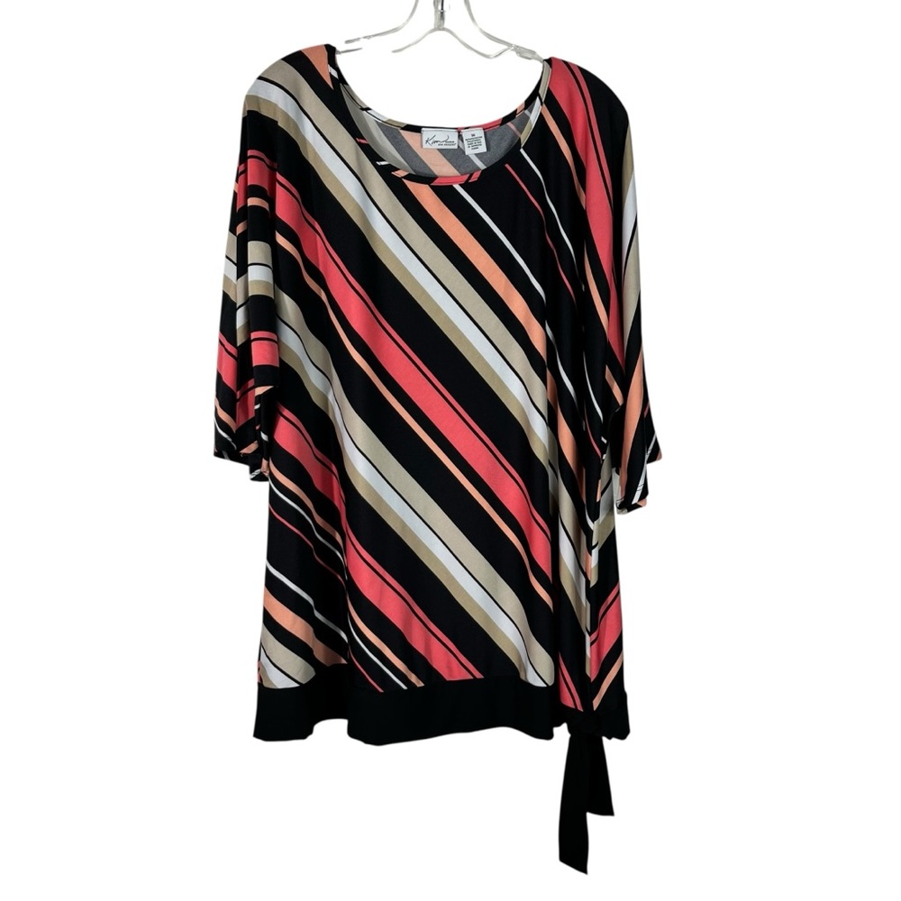 Kim Rogers No-Iron Stretch Tie Bottom Pink Brown Striped Dolman Sleeve Blouse 3X